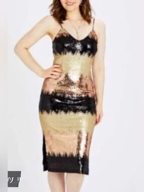 New Altar’d State Gold & Black Sequin Midi Dress L